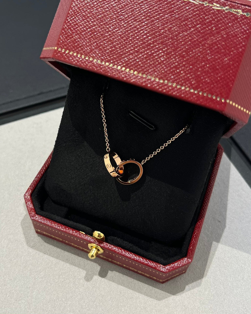 [⭐DORISW] LOVE NECKLACE DOUBLE RING PINK GOLD
