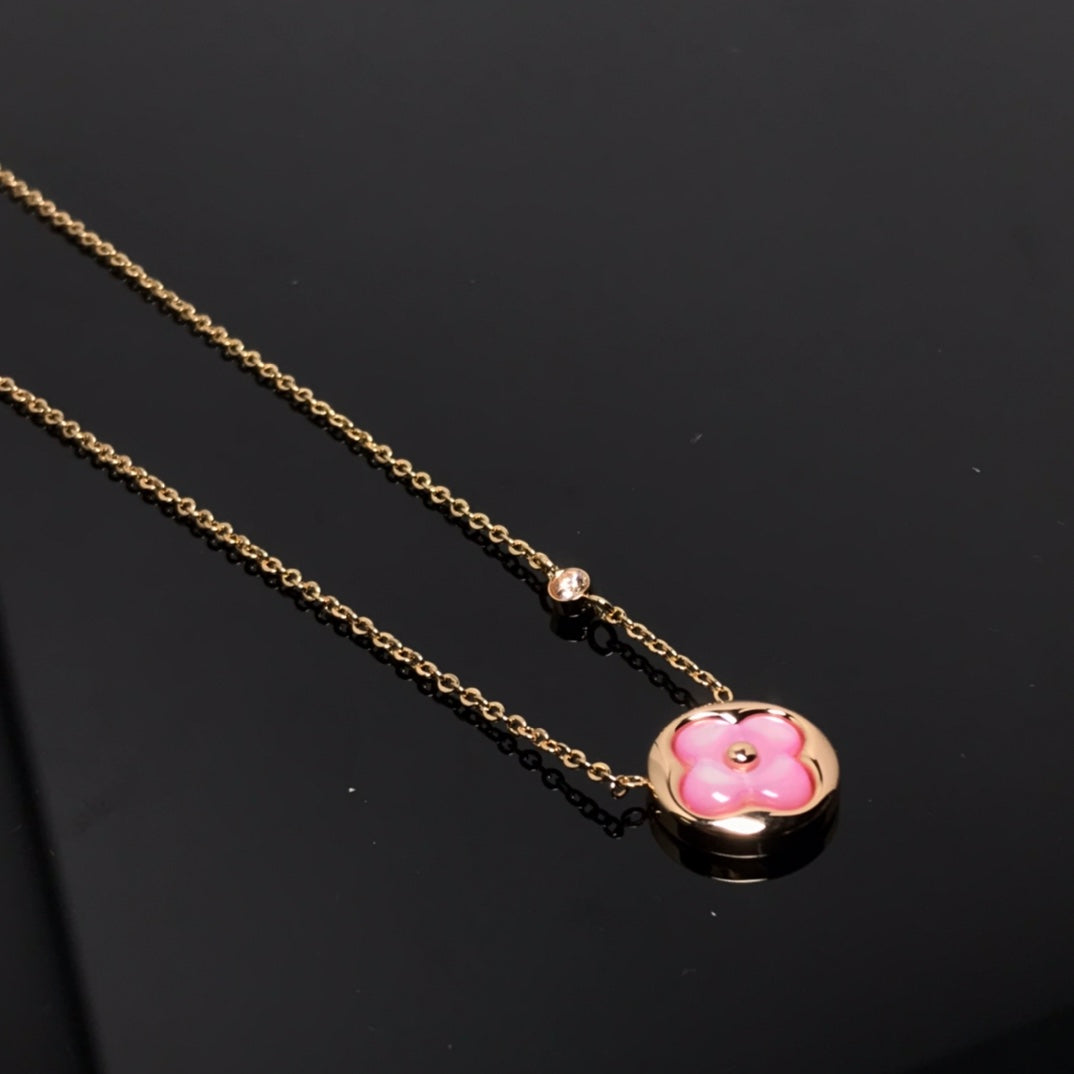 [⭐DORISW] COLOR BLOSSOM PINK MOP SONNENGOLD-HALSKETTE