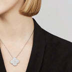 [⭐DORISW] CLOVER 25MM ラージペンダント ダイヤモンドパヴェ シルバーネックレス