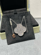 [⭐DORISW] CLOVER 25MM ラージペンダント ダイヤモンドパヴェ シルバーネックレス