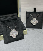 [⭐DORISW] CLOVER 25MM ラージペンダント ダイヤモンドパヴェ シルバーネックレス