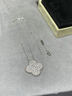 [⭐DORISW] CLOVER 25MM ラージペンダント ダイヤモンドパヴェ シルバーネックレス