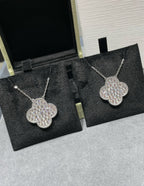 [⭐DORISW] CLOVER 25MM ラージペンダント ダイヤモンドパヴェ シルバーネックレス