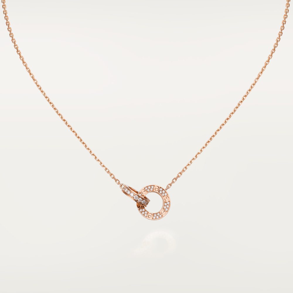 [⭐DORISW] LOVE 7.6MM ネックレス ローズゴールド＆シルバー フルダイヤモンド