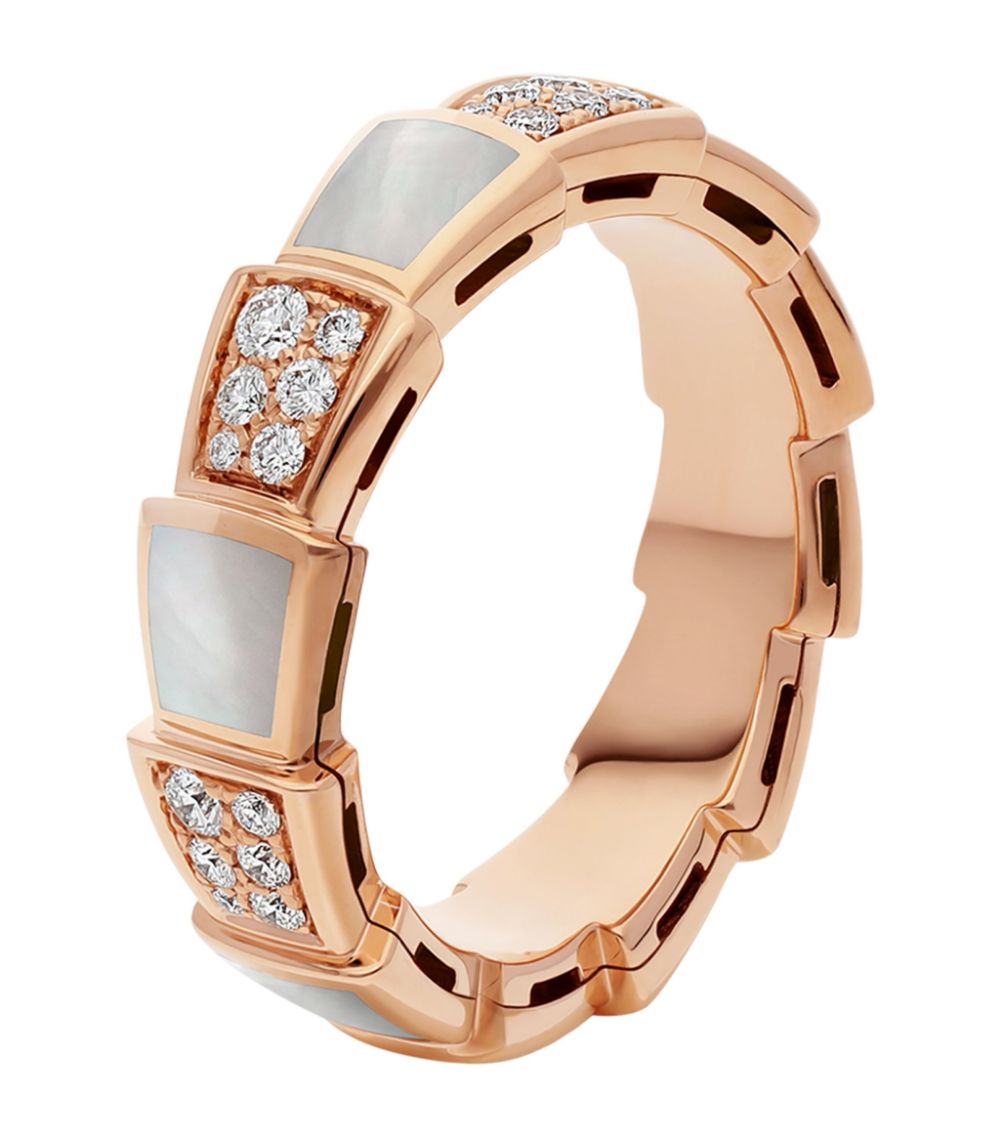 [⭐DORISW]SERPENTI RING ROSEGOLD PERLMUTT DIAMANT-PAVÉ 4MM