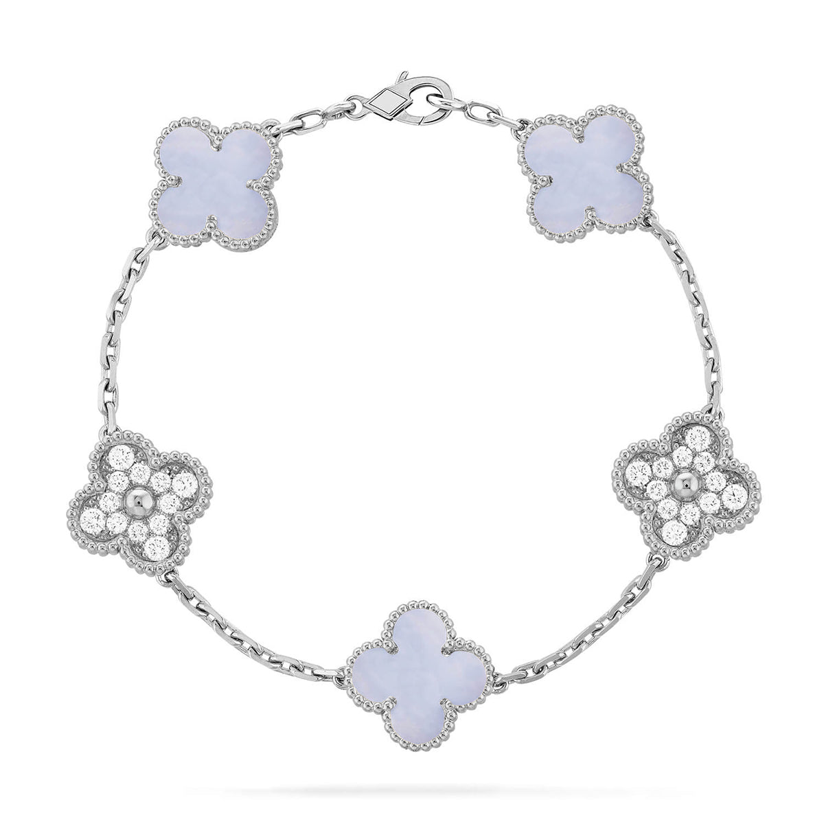 [[⭐DORISW] ]New  CLOVER 5 MOTIF PURPLE CHALCEDONY BRACELET COLLECTION