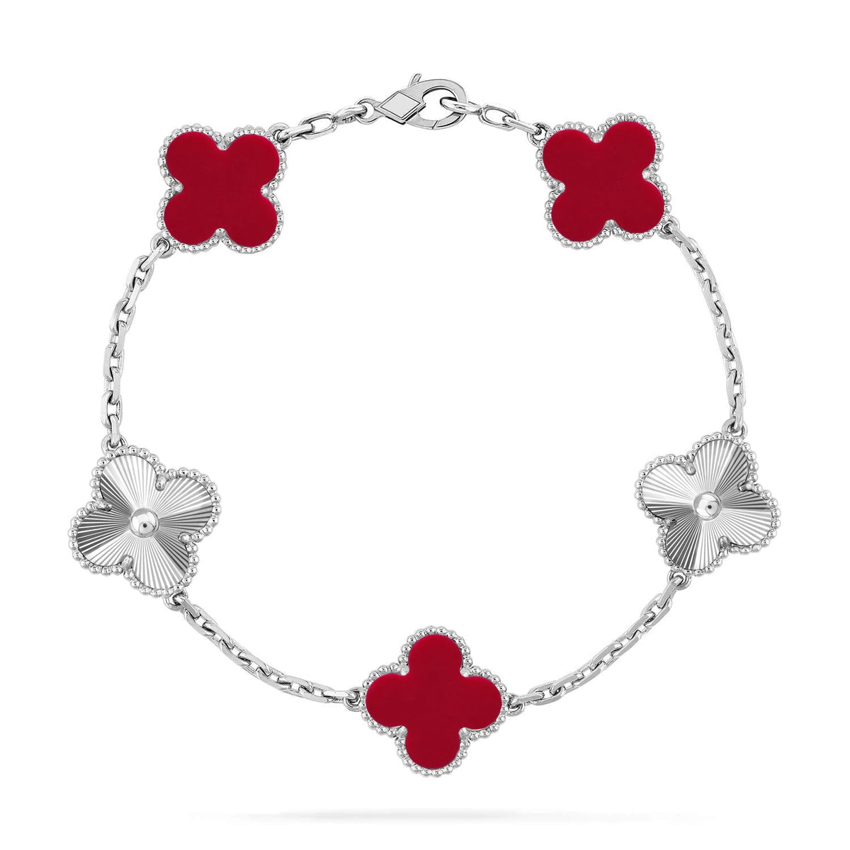 [[⭐DORISW] ]New  CLOVER 5 MOTIF RED CORNELIAN BRACELET COLLECTION