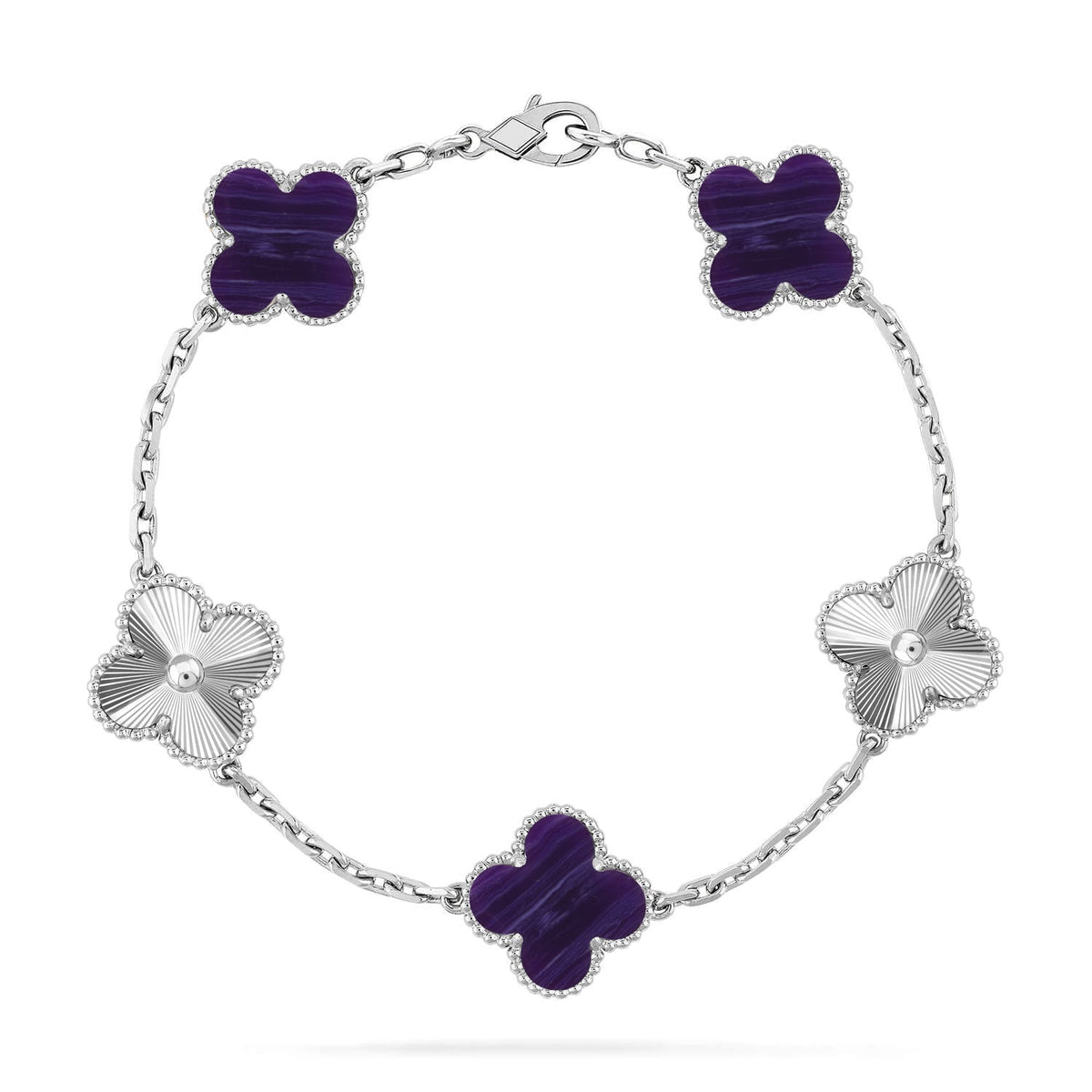 [[⭐DORISW] ]NEUE CLOVER 5 MOTIV ARMBAND-KOLLEKTION MIT LILA STREIFEN
