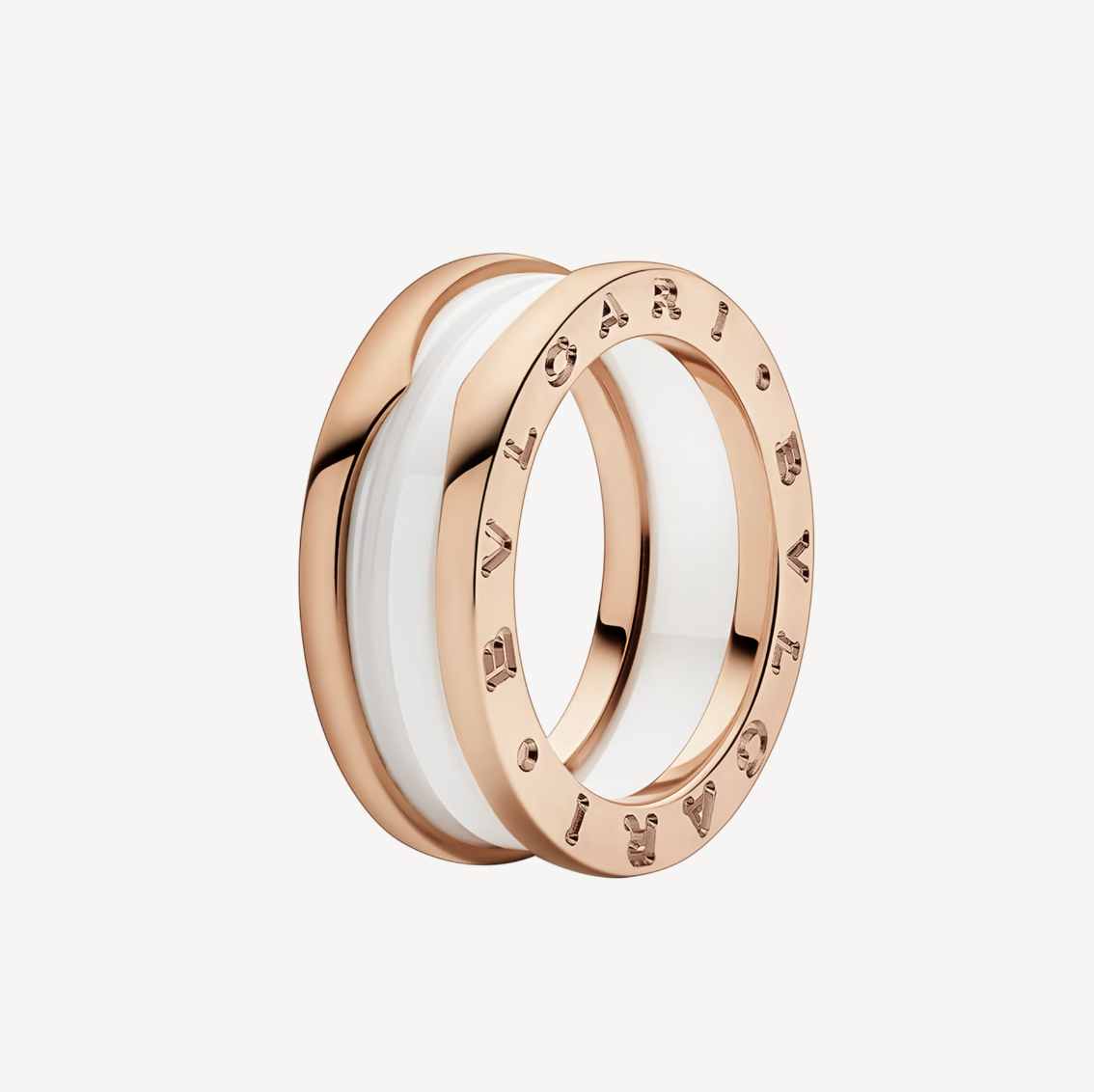[⭐DORISW]ZERO 1 TWO-BAND LOOPS AND WHITE CERAMIC SPIRAL PINK GOLD RING