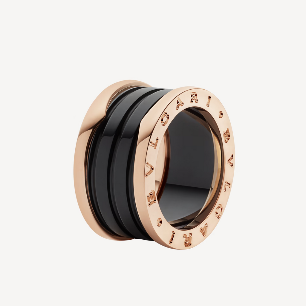 [⭐DORISW]ZERO 1 FOUR-BAND LOOPS AND BLACK CERAMIC SPIRAL PINK GOLD RING