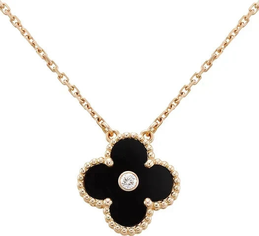 [⭐DORISW] CLOVER 15MM DIAMOND ONYX NECKLACE