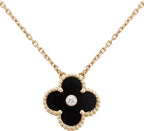 [⭐DORISW] CLOVER 15MM DIAMOND ONYX NECKLACE