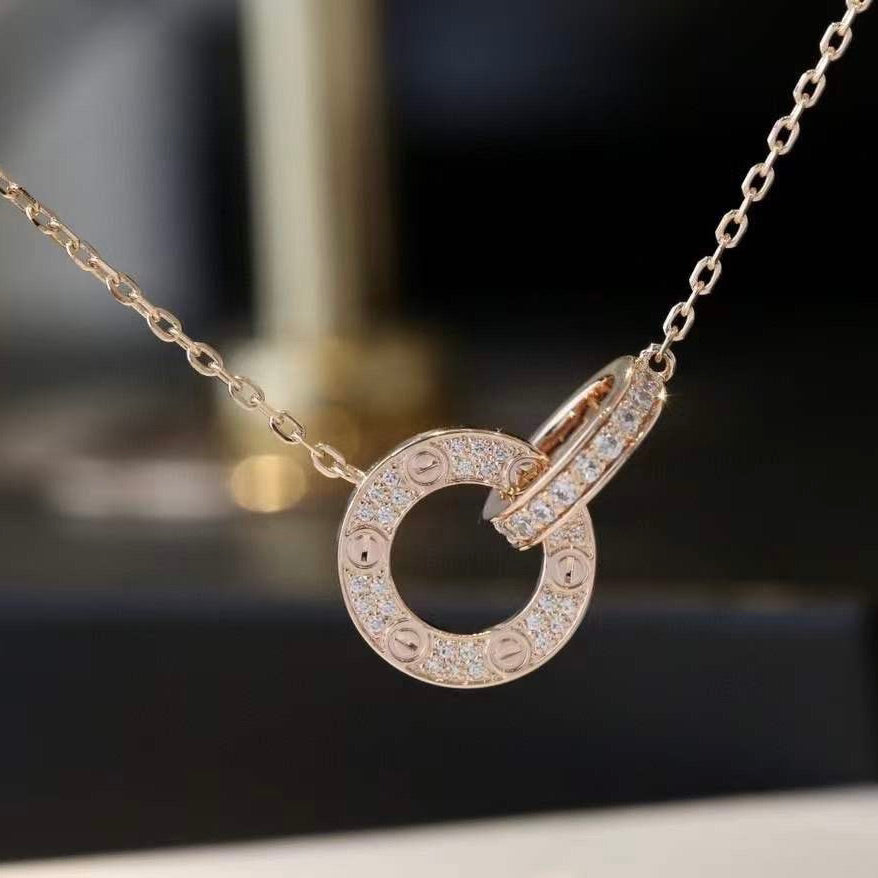 [⭐DORISW] LOVE 7.6MM ネックレス ローズゴールド＆シルバー フルダイヤモンド
