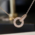 [⭐DORISW] LOVE 7.6MM ネックレス ローズゴールド＆シルバー フルダイヤモンド