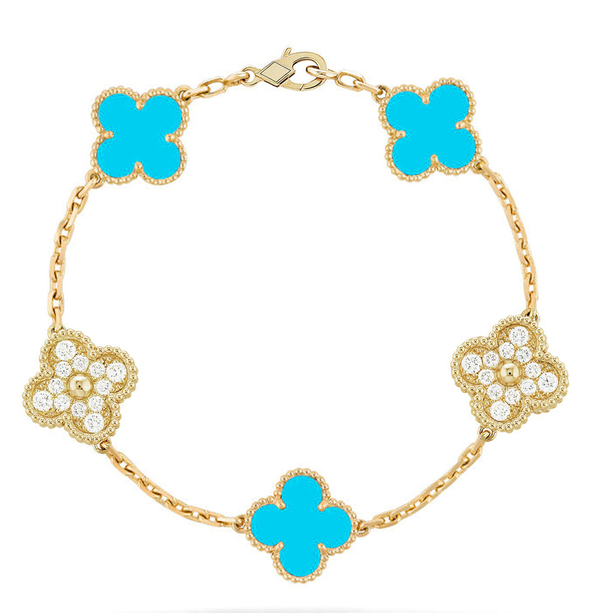 [[⭐DORISW] ]New  CLOVER 5 MOTIF TURQUOISE BRACELET COLLECTION