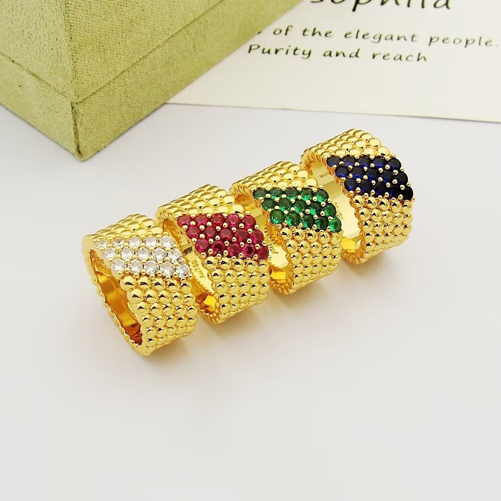 [[⭐DORISW] ] PERLEE DIAMANT-RING, 5-REIHIGES DESIGN MIT DIAMANTBESATZ