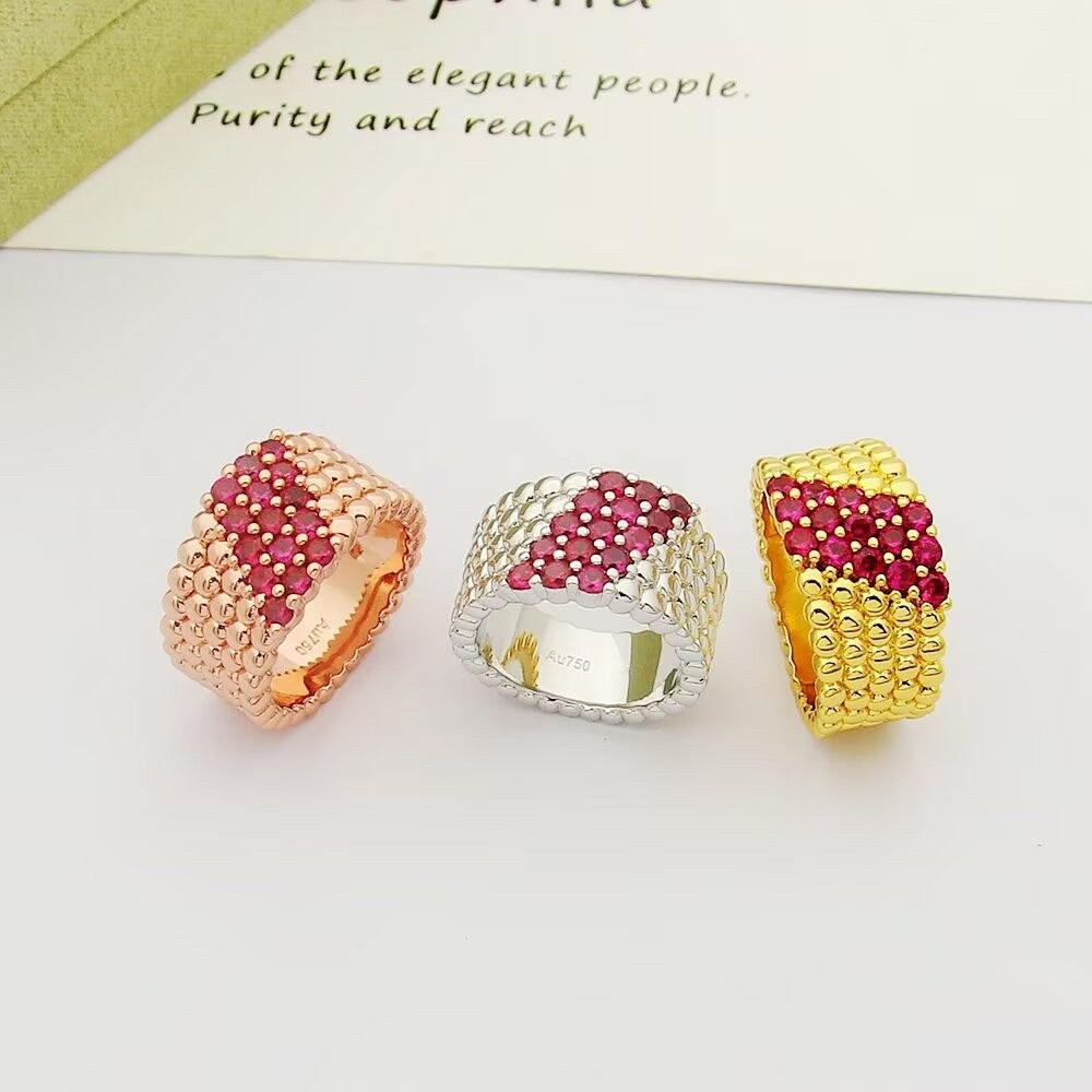 [[⭐DORISW] ] PERLEE DIAMANT-RING, 5-REIHIGES DESIGN MIT DIAMANTBESATZ