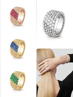 [[⭐DORISW] ] PERLEE DIAMANT-RING, 5-REIHIGES DESIGN MIT DIAMANTBESATZ