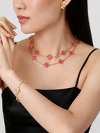 [DORISW] NEW CLOVER 20 MOTIFS PINK ENAMEL NECKLACE