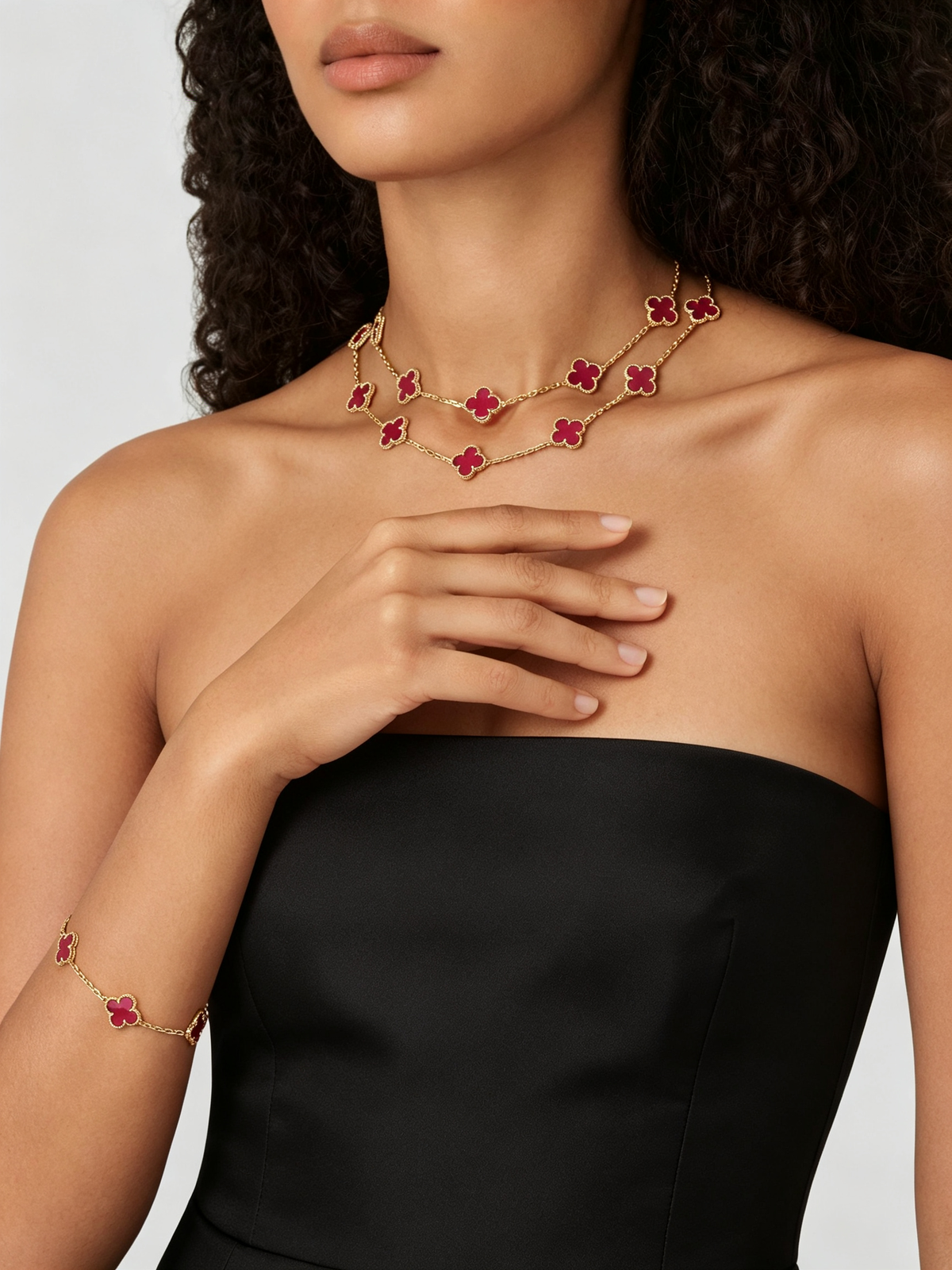 [DORISW]NEW CLOVER 5 MOTIFS PINK ENAMEL BRACELET