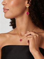 [DORISW]NEW CLOVER 2 MOTIF PINK ENAMEL EARRINGS