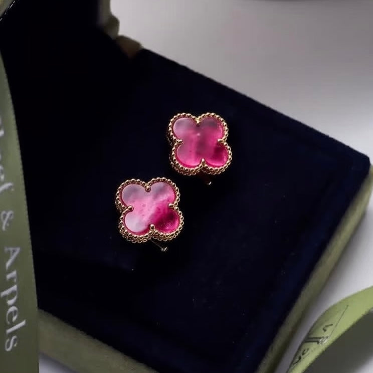 [DORISW]NEW CLOVER 15MM PINK ENAMEL STUD EARRINGS