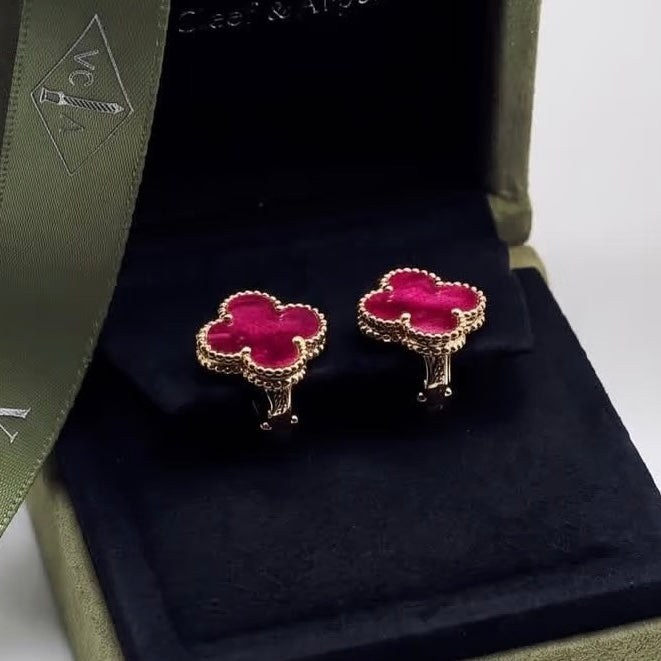 [DORISW]NEW CLOVER 15MM PINK ENAMEL STUD EARRINGS