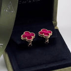 [DORISW]NEW CLOVER 15MM PINK ENAMEL STUD EARRINGS