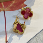 [DORISW]NEW CLOVER 15MM PINK ENAMEL STUD EARRINGS