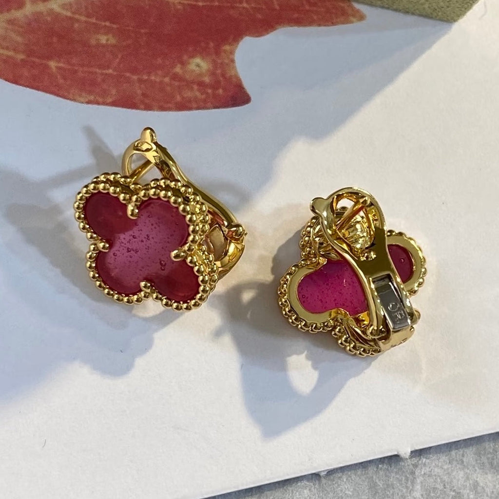 [DORISW]NEW CLOVER 15MM PINK ENAMEL STUD EARRINGS