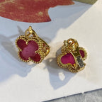 [DORISW]NEW CLOVER 15MM PINK ENAMEL STUD EARRINGS