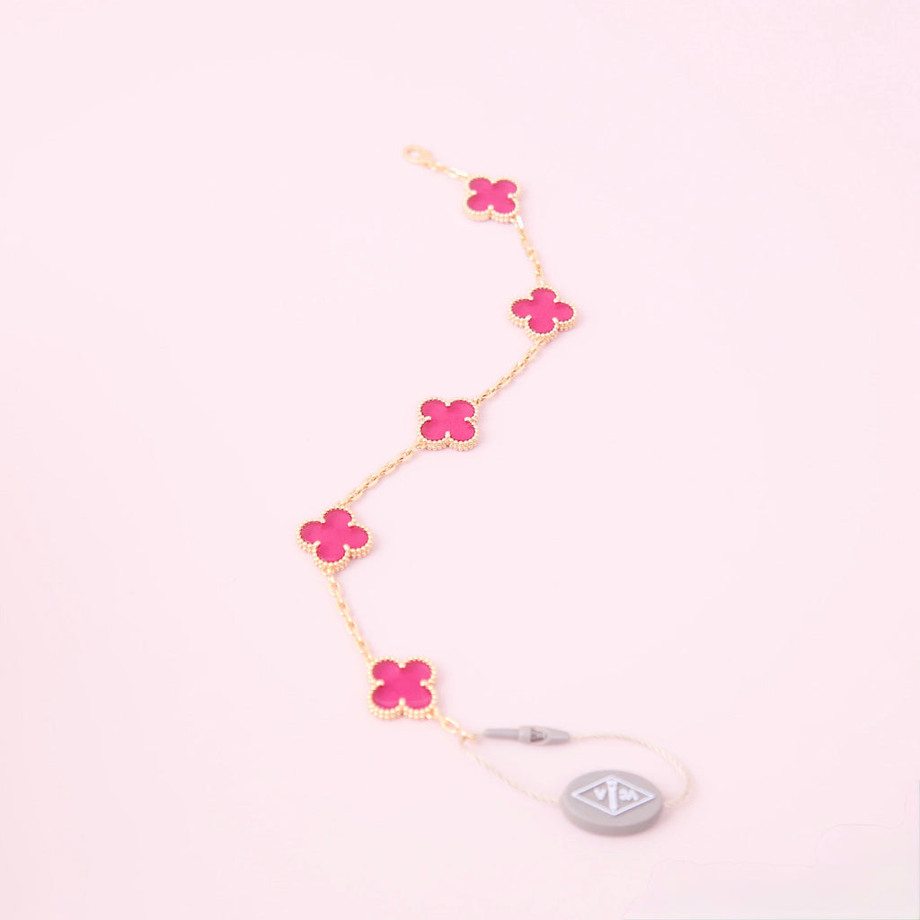 [DORISW]NEW CLOVER 5 MOTIFS PINK ENAMEL BRACELET