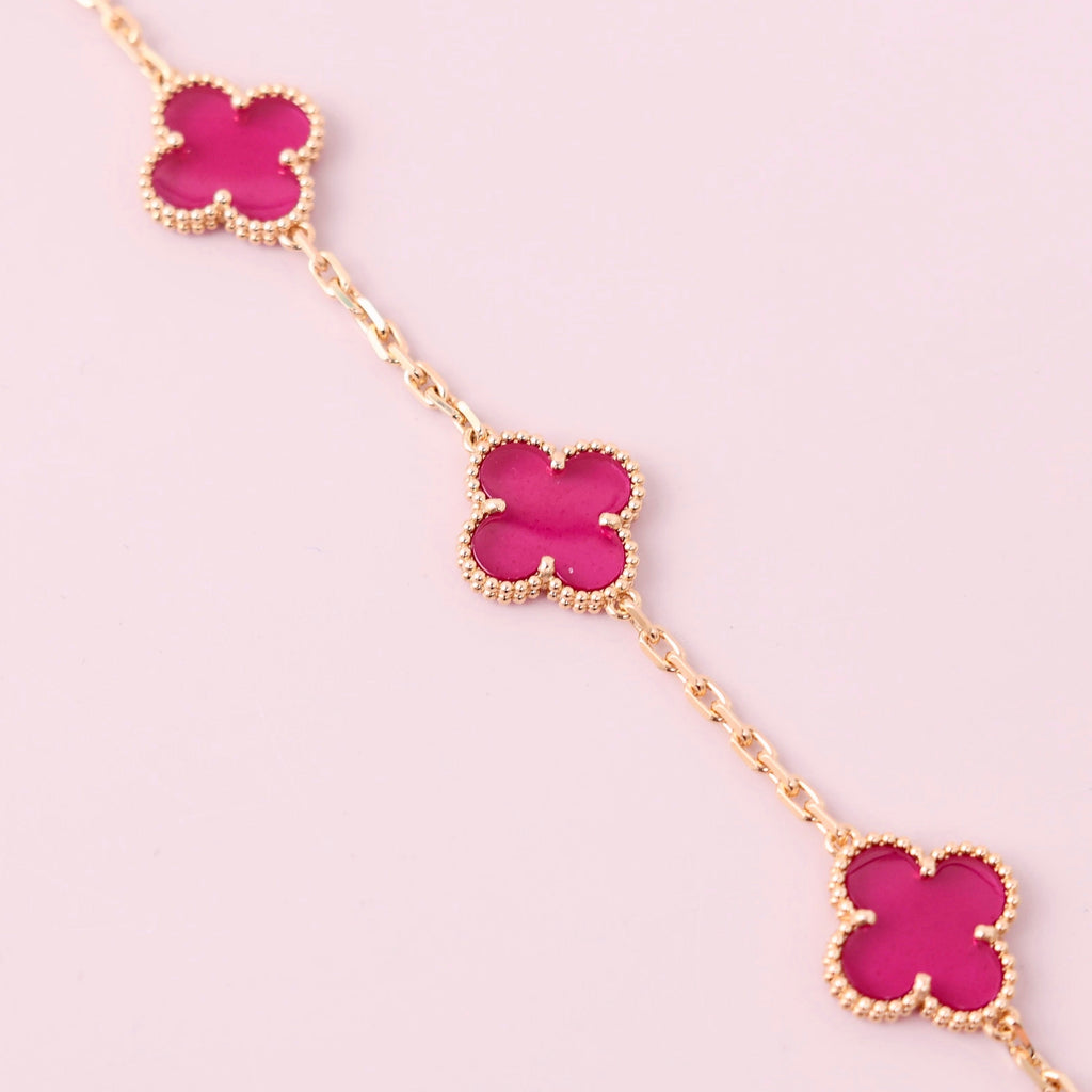[DORISW]NEW CLOVER 5 MOTIFS PINK ENAMEL BRACELET