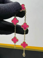 [DORISW]NEW CLOVER 5 MOTIFS PINK ENAMEL BRACELET