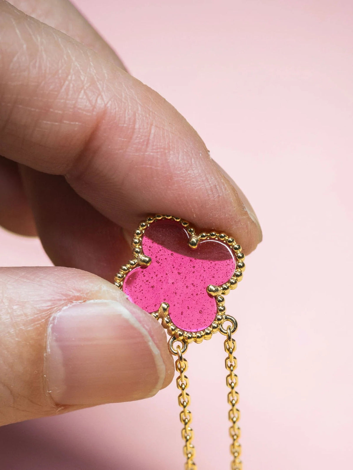 [DORISW] NEW CLOVER 15MM PINK ENAMEL NECKLACE