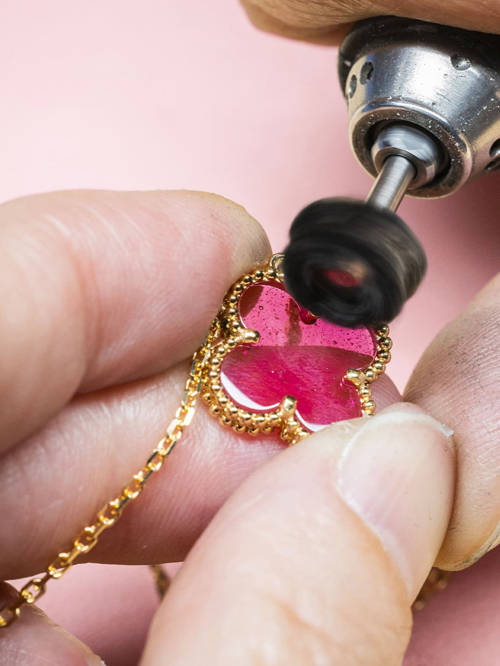 [DORISW] NEW CLOVER 15MM PINK ENAMEL NECKLACE