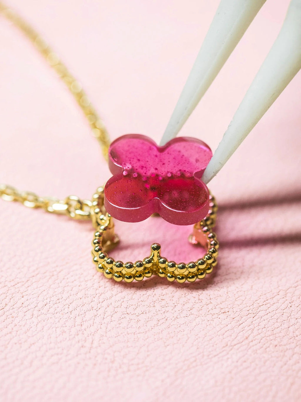 [DORISW] NEW CLOVER 15MM PINK ENAMEL NECKLACE