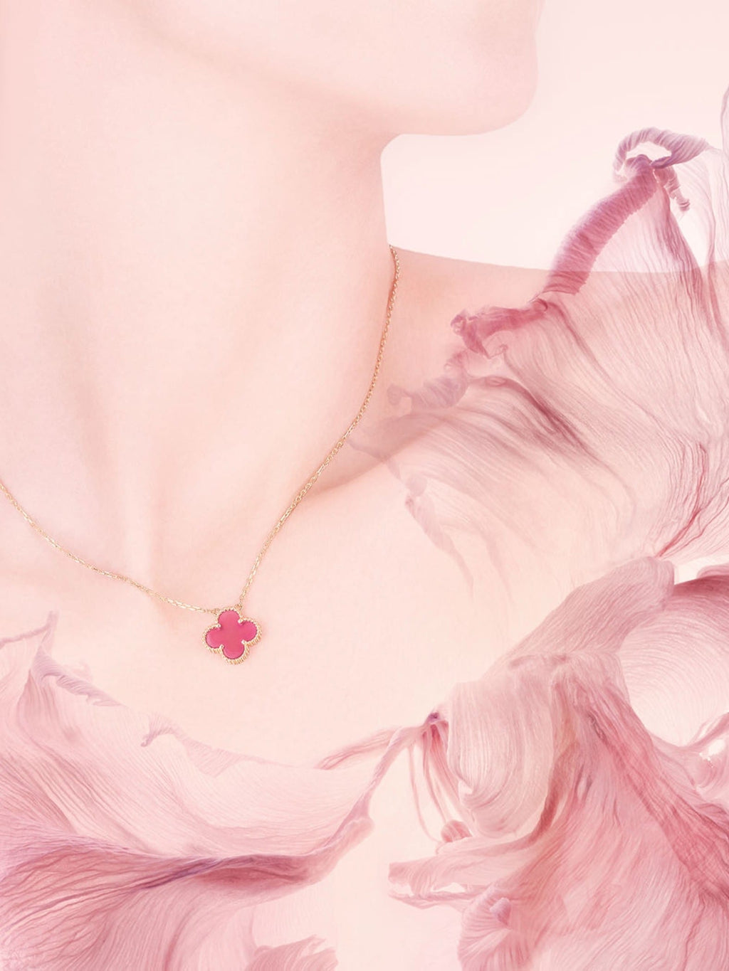 [DORISW] NEW CLOVER 15MM PINK ENAMEL NECKLACE