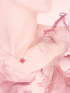 [DORISW] NEW CLOVER 15MM PINK ENAMEL NECKLACE