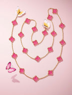 [DORISW] NEW CLOVER 20 MOTIFS PINK ENAMEL NECKLACE