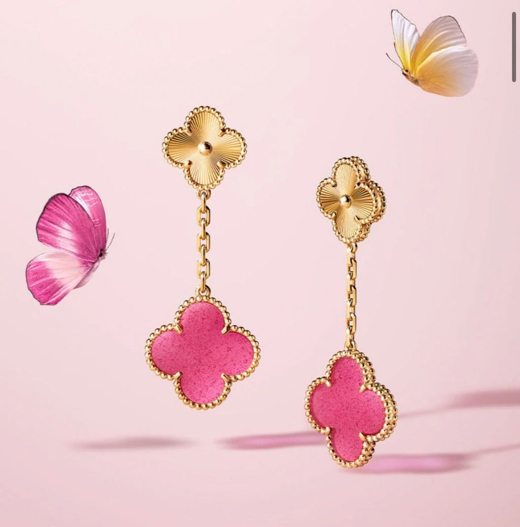 [DORISW]NEW CLOVER 2 MOTIF PINK ENAMEL EARRINGS