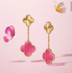 [DORISW]NEW CLOVER 2 MOTIF PINK ENAMEL EARRINGS