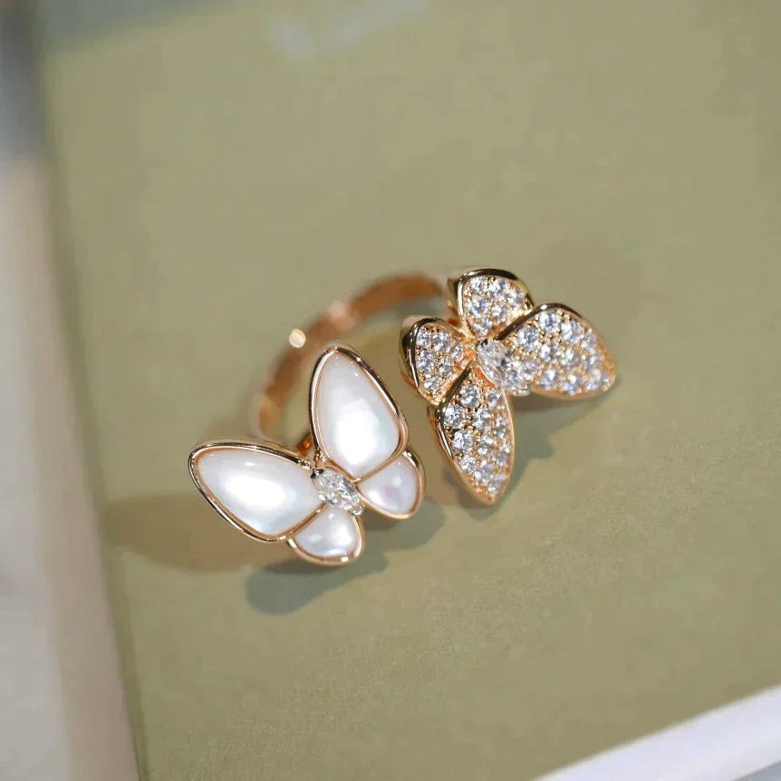 [⭐DORISW] TWIN BUTTERFLY DIAMOND MOP RING