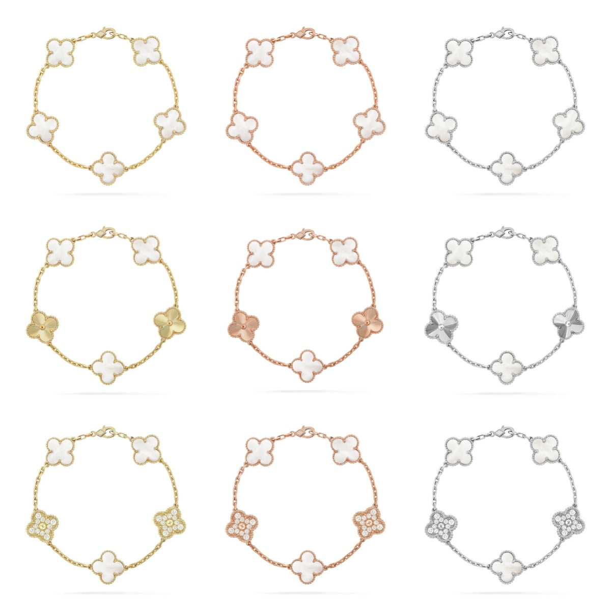 [[⭐DORISW] ]NEUE CLOVER WHITE PEARL MOP 5-MOTIV ARMBAND-KOLLEKTION
