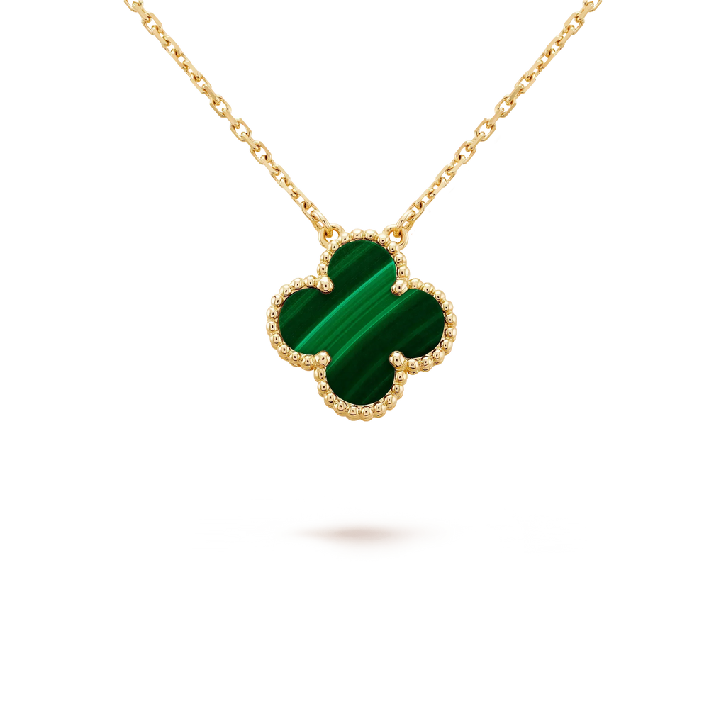 [⭐DORISW] CLOVER 15MM MALACHITE SINGLE FLOWER  NECKLACE