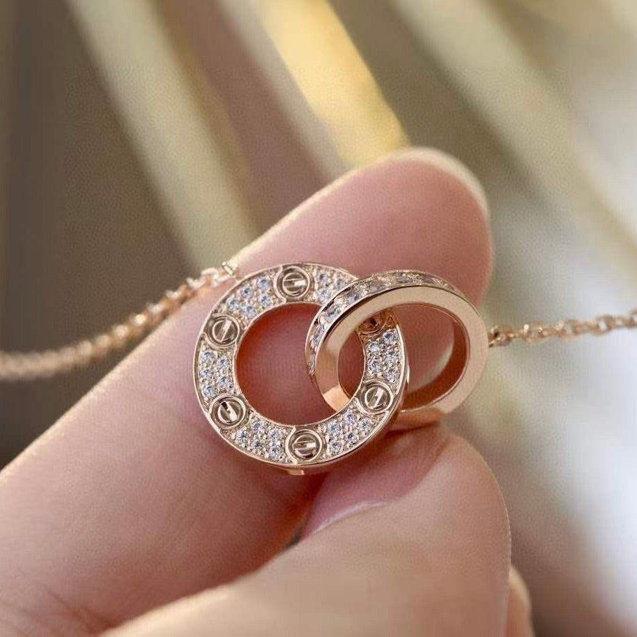 [⭐DORISW] LOVE 7.6MM ネックレス ローズゴールド＆シルバー フルダイヤモンド