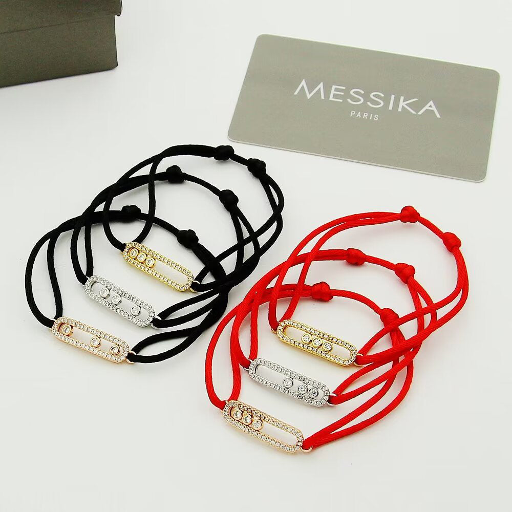 [⭐DORISW]Messika Care(s) Armband mit rosa Kordel und Diamant-Pavé