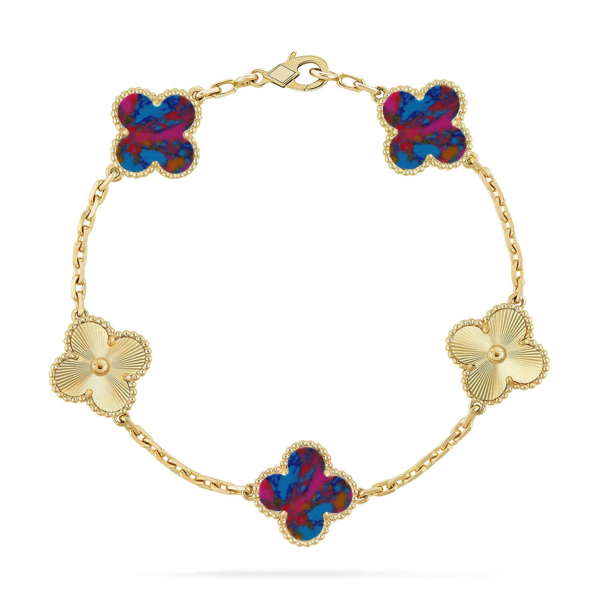 [[⭐DORISW] ]NEUE CLOVER 5 MOTIV FARBSTEIN-ARMBAND-KOLLEKTION