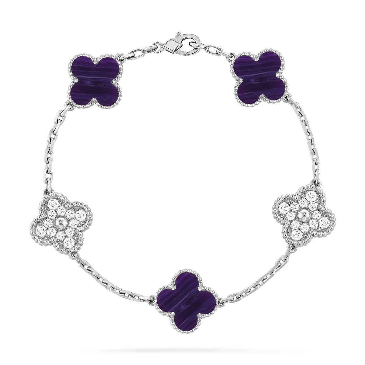 [[⭐DORISW] ]NEUE CLOVER 5 MOTIV ARMBAND-KOLLEKTION MIT LILA STREIFEN
