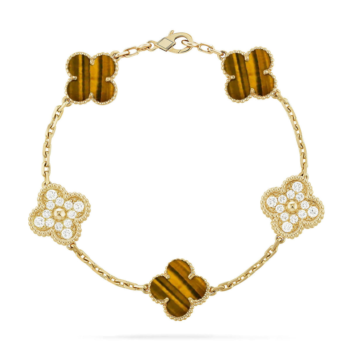 [[⭐DORISW] ]New  CLOVER 5 MOTIFS TIGER EYE BRACELET COLLECTION